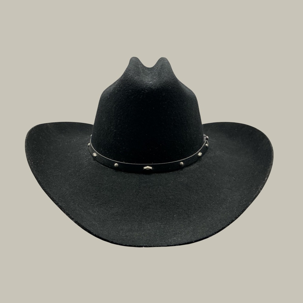 Stallion Calhoun Black Felt Cowboy Hat Studded Leather Band Made in Texas Size 7